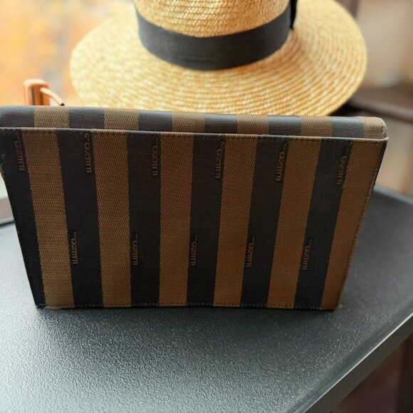 Fendi Pequin Striped Vintage Shoulder Bag Brown & Black | Made in Italy - Picture 12 of 16